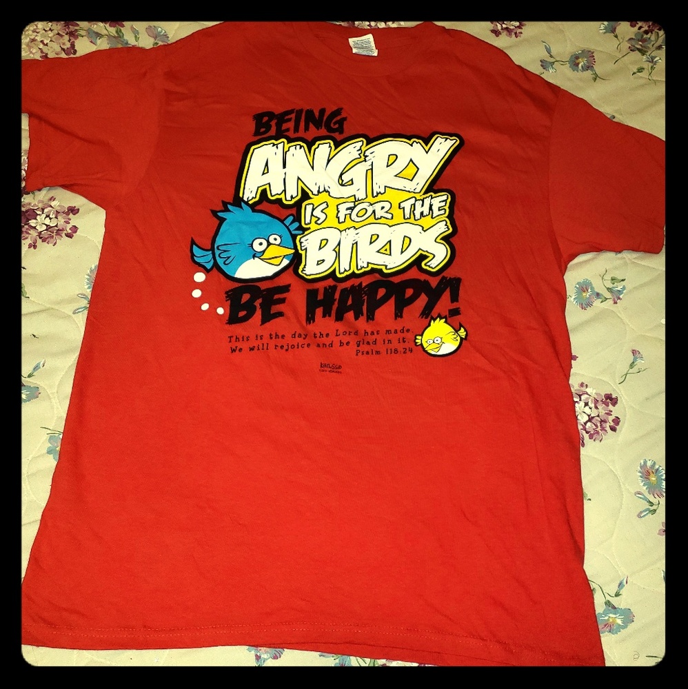 New Red Religious Angry Birds Be Happy Tshirt - Picture 1 of 4